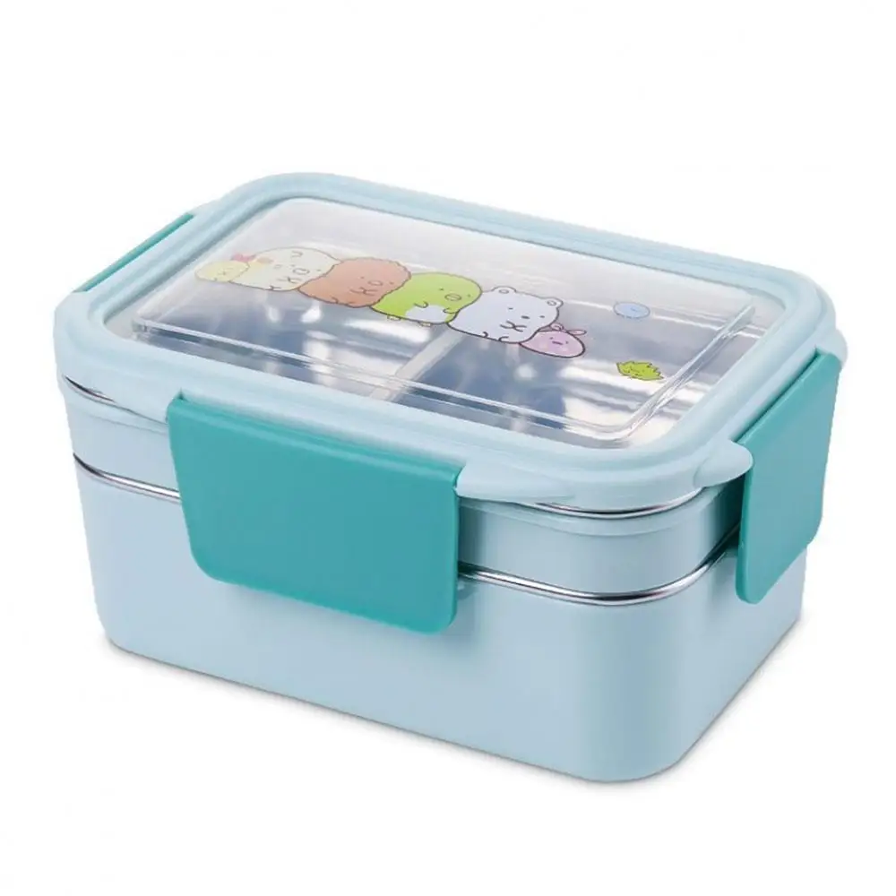 Bento Box Ланч-бокс, термо-Ланч-бокс, портативный, мультяшный, прочный, двухслойный, 304, нержавеющая сталь, изоляция столовых приборов - Цвет: Blue