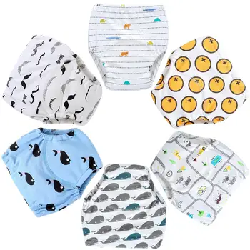 

6pcs Reusable Nappies Baby Diapers Boy Girl Personality Breathable Cartoon Printing Splicing Underpants for Infants Changing
