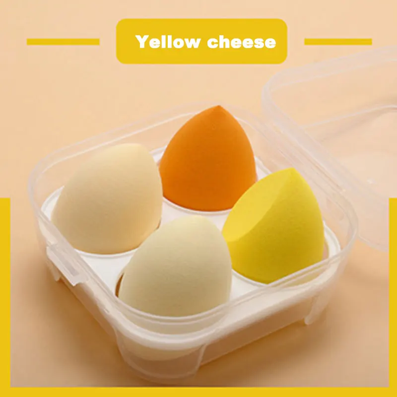 4pcs 메이크업 블렌더 화장품 퍼프 메이크업 스폰지 스토리지 박스 파운데이션 파우더 스펀지 뷰티 도구 여성 메이크업 액세서리