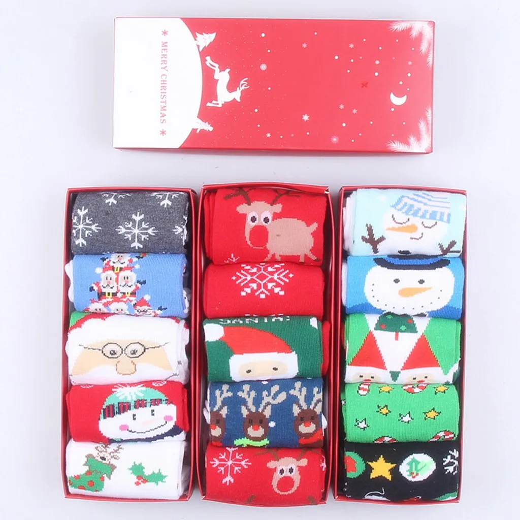 5 пар забавных носков милые рождественские носки с изображением оленя подарочные теплые носки для зимы с мультяшным принтом для женщин подарок на год с коробкой