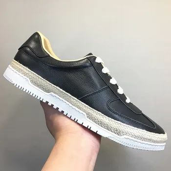 

Leather Breathable Casual Genuine Shoes Men Luxury Brand White Flat Sneakers Lace Up Vintage Flats Mens Summer Footwear Loafers