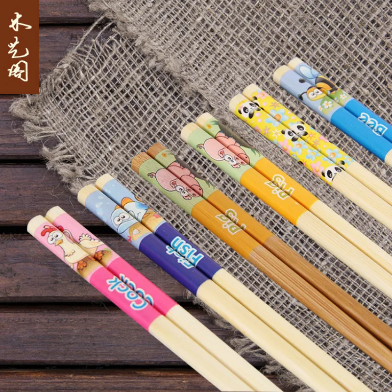 

5 Pair children's chopsticks Japanese chopsticks bamboo student cartoon baby training chopsticks pure natural tableware portable