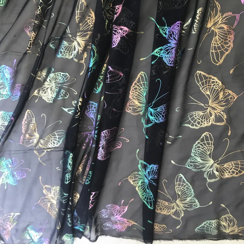 

150cm*100cm Color butterfly bronzing Tencel chiffon Fabric Cloth Wedding dress evening dress dress Clothing fabric Fabric