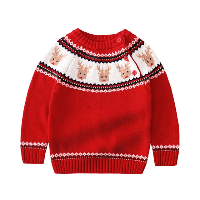 Рождественские свитера для маленьких мальчиков и девочек зимняя одежда для детей от 1 до 5 лет Детский Рождественский свитер с вышивкой - Цвет: Red
