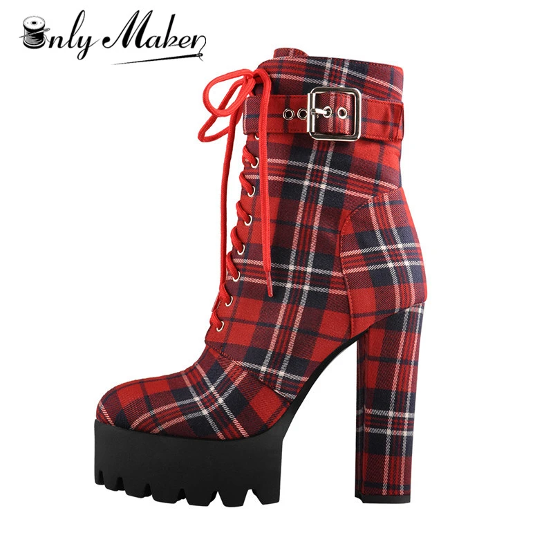 red ankle boots chunky heel