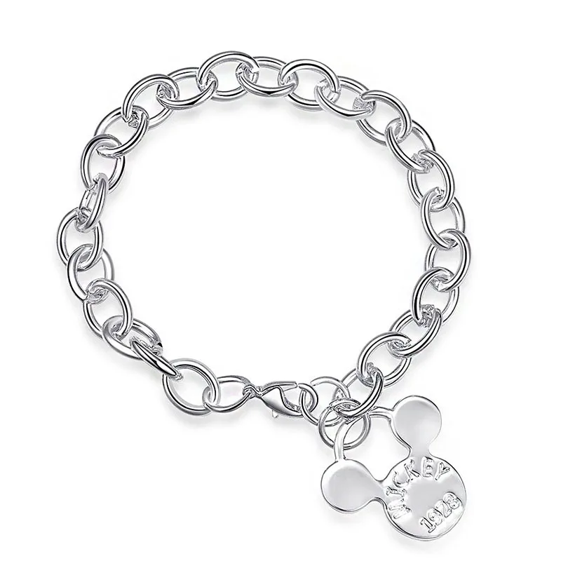 

jinzeyi Hot Fashion Bracelet for women Europe and America brand Mickey Bracelets Large Chain Silver Plated bangles Jewelry