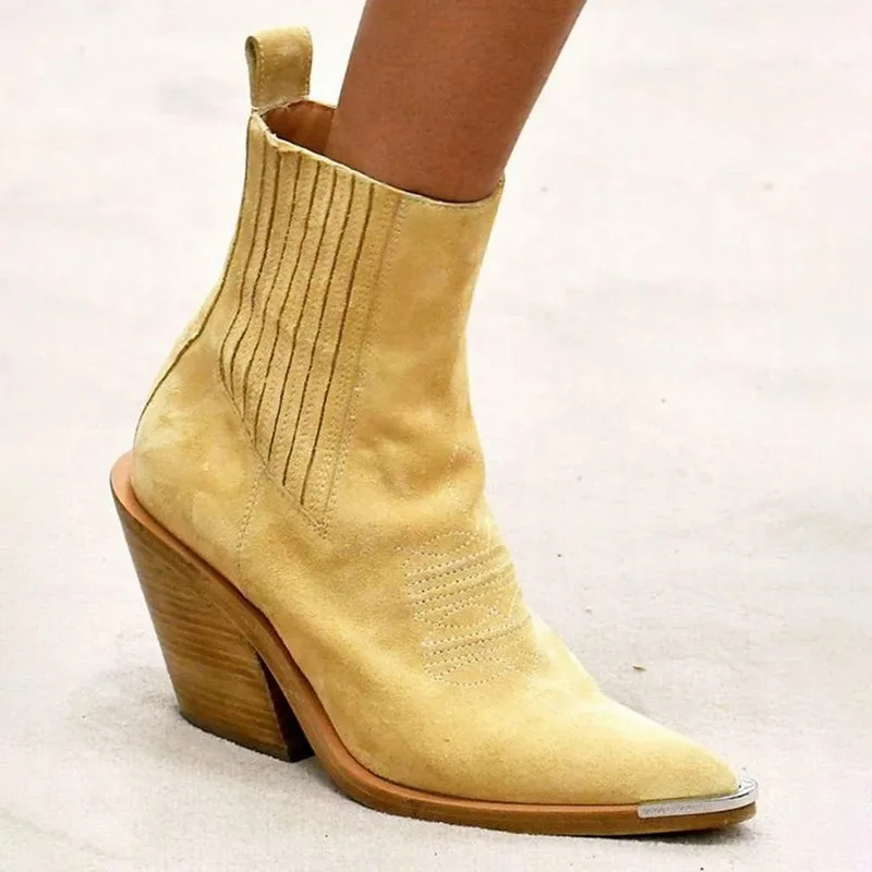 PUIMENTIUA/ г.; женские ботильоны; Узкие эластичные ботинки с острым носком; ботинки на высоком квадратном каблуке; женская модная обувь; Bota Feminina