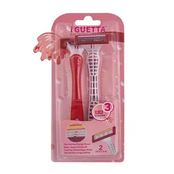 Ladies Pink Razor Shaving and Leg Hair Machine Shaver Three-Layer Razor for Women Stainless Razor Head （2 Handle +2 Cartridges ）