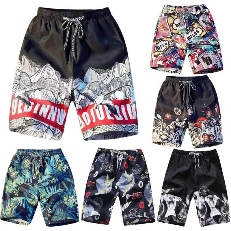Pantalones cortos informales para hombre, Shorts de secado rápido, transpirables, a la moda, con estampado Hawaiano, para playa, novedad de verano|Pantalones cortos de surf| -