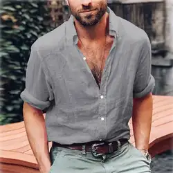 Популярная мужская рубашка с длинными рукавами, осенне-летняя крутая Мужская рубашка, однотонный просторный Повседневный воротник