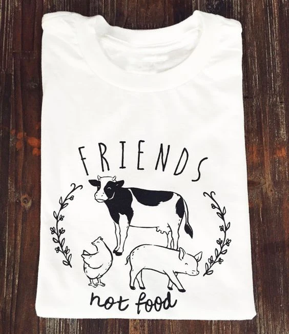 Новая веганская футболка с надписью Friends Not Food Женская графическая из 100% хлопка