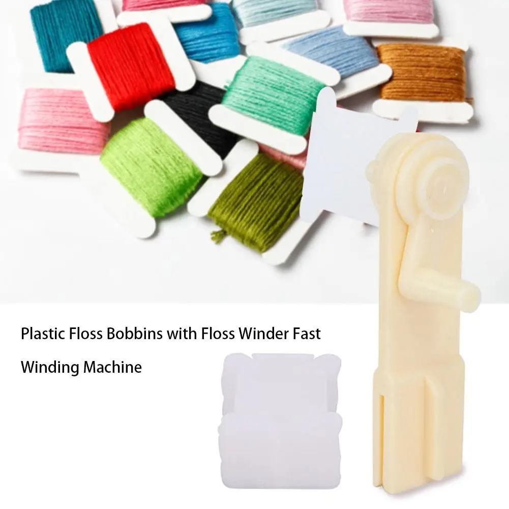 

1pc String Winder and 100pcs Thread Card Embroidery Plastic Thread Bobbins Floss for Storage Holder Winding Stitch Wound Tool