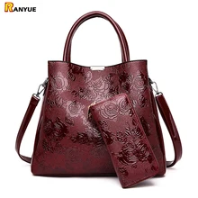 Роскошная тисненая сумка с цветочным рисунком, женская сумка, женские кожаные сумки через плечо, женские сумки, известный бренд, дизайнерская сумка-тоут+ сумка-кошелек
