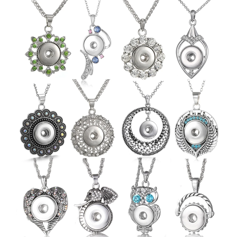 New 18mm Snap Jewelry Vintage Fheart Owl Pendant Snap Necklace for Women Fit 18mm Snap Button