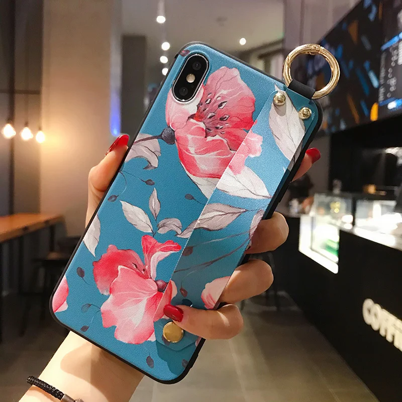 Popularity Luxury Wrist Strap Soft TPU Case Compatible for iPhone 11 pro Max 7 8 6s Plus Case Compatible for iPhone X Xs max XR Vintage Flower Pattern Phone,Compatible for iPhone 11 pro,Style 2 