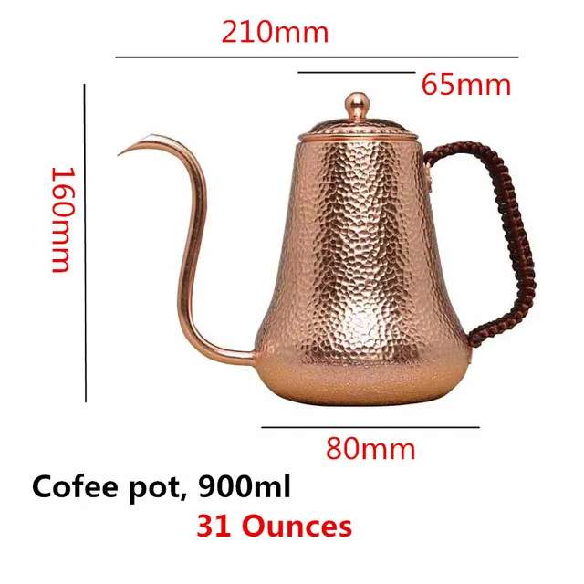 Kalapált Kávé Tea Edény Tiszta Piros Réz Prémium Minőségű Csepp Vízforraló Gooseneck Kifolyó Hosszú Szájú Kávéfőző Teáskanna-900Ml - Image 6