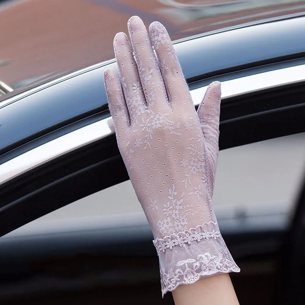 

Summer Solid Color Lace Sunscreen Gloves Women's Thin Gloves Sun Protection Mitten Gloves