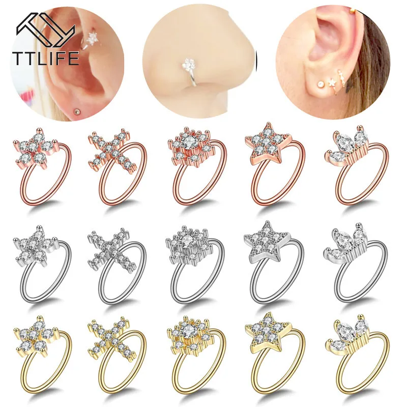

TTLIFE Nose Ring Hoop Rings Stainless Piercing Fake Piercing Pircing Body Jewelry Tiny Flower Helix Cartilage Tragus for Women