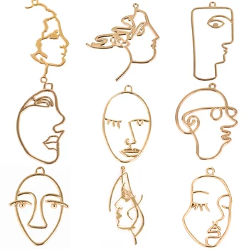 

10pcs Abstract Human Face Dangle Stud Earrings Hollow Geometric Drop Hoops Studs Earring Pendant Necklace Jewelry Making