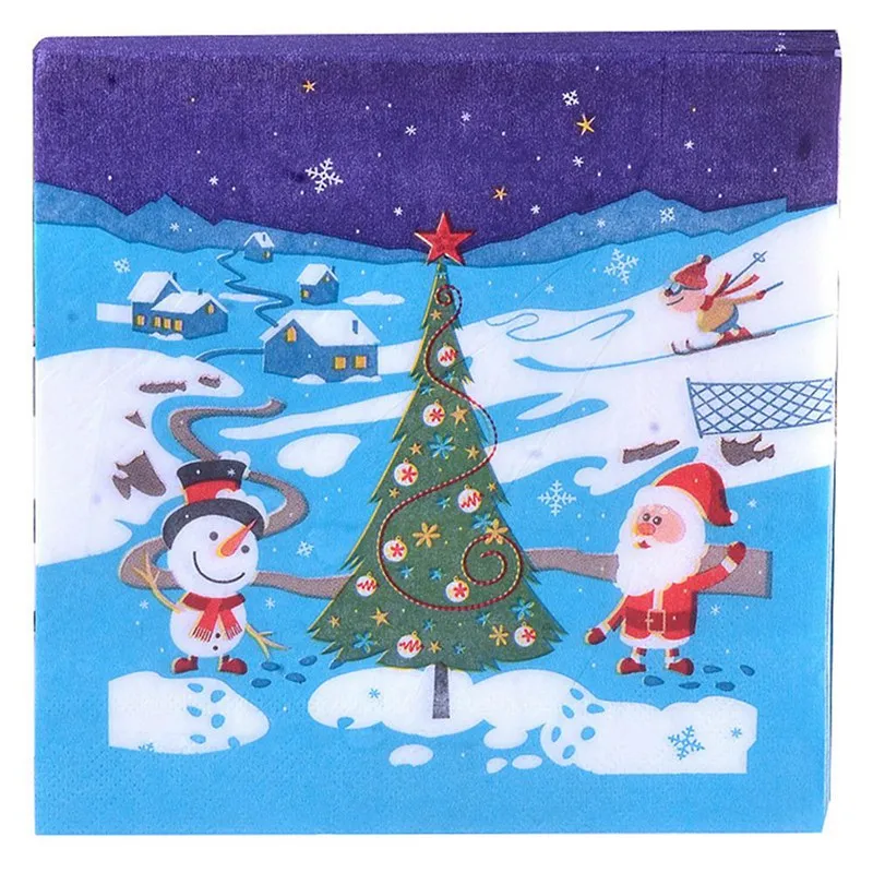 20 листов/мешок 33 см Праздничные салфетки из ткани квадратная Рождественская бумажная салфетка Карманный платок для дома рождественские украшения стола