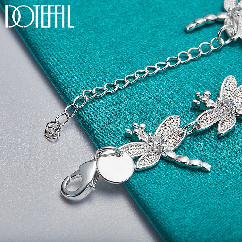DOTEFFIL 925 Sterling Silver 24K Gold Full 8 Dragonfly Inlaid AAA Crystal Bracelet For Women Charm