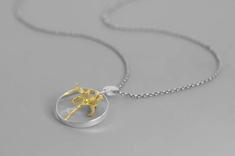 INATURE 925 стерлингового серебра Элегантный Цветок ириса круглый кулон ожерелья для женщин ювелирные изделия подарок
