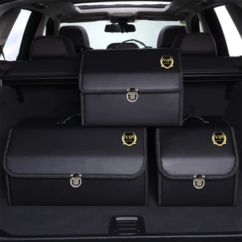 

Leather Car trunk organizer Box Storage Bag Stowing Tidying With Metal Lock For Mercedes for Porsche for Audi for BMW
