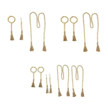 

1 Set Natural Wooden Beads Garland with Tassel DIY Shabby Chic Rustic Pendant Decoration Farmhouse Wall Hanging Ornaments