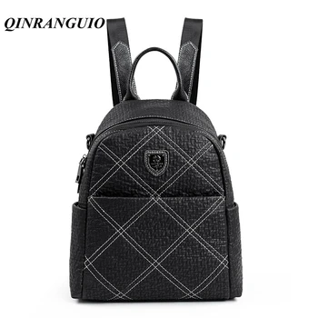 

QINRANGUIO Black Backpack Women 2020 Genuine Leather Backpack Female Fashion School Bags for Teenage Girls Women Backpack