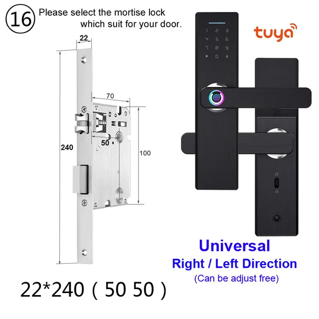 RAYKUBE Wifi Electronic Door Lock With Tuya APP Remotely / Biometric Fingerprint / Smart Card / Password / Key Unlock FG5 Plus 22x240 5050
