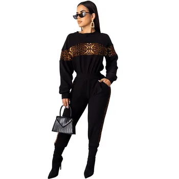 

Leopard Patchwork 2 Piece Set Women Tracksuit Autumn Winter Long Sleeve Sweatshirt Long Pants Casual Sportwear Two Piece Outfits