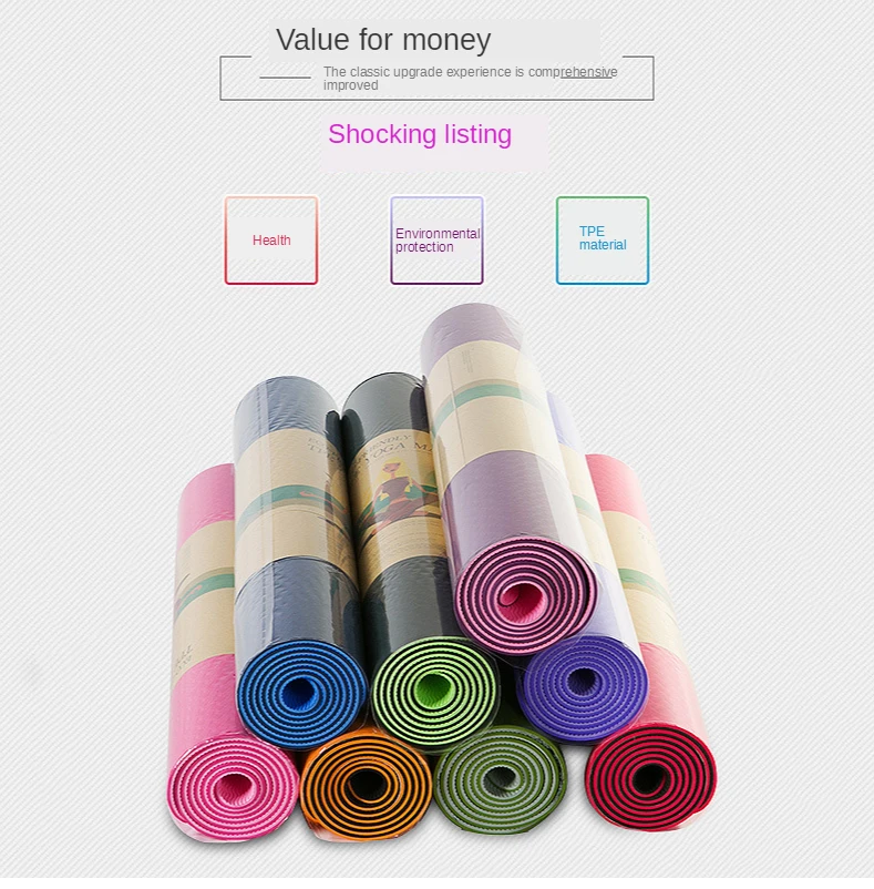 

6mm Thick TPE Double Color Yoga Mat Sports Mat Environmentally Friendly Odorless Non-Slip Fitness Outdoor Mat TPE Yoga Mat