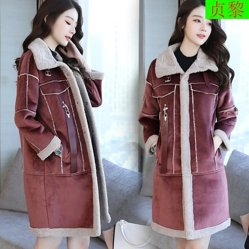 

2017 Winter New Style fang yang gao Wool Coat Women's Winter Thick Warm Korean-style Locomotive Cotton Coat Suede Cotton-padded