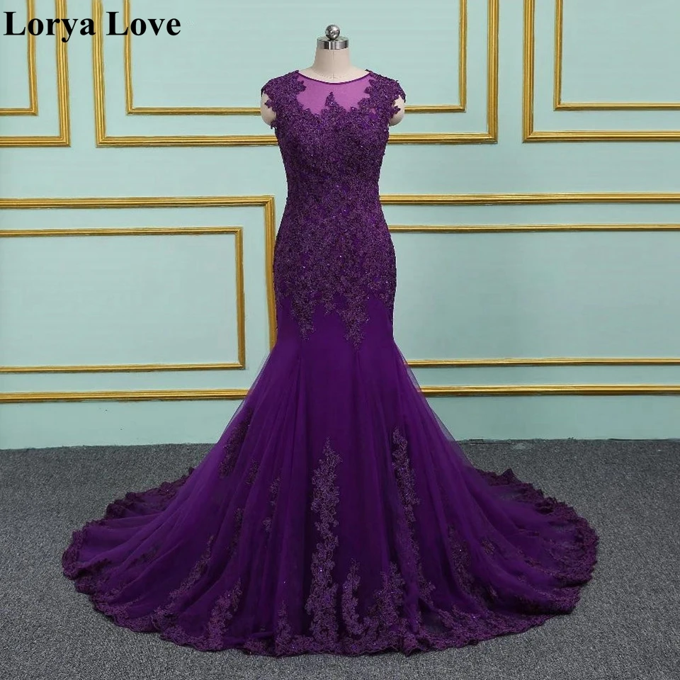 

Purple Mermaid Formal Evening Dresses 2020 Lace Appliques Sexy Robe De Soiree Elegant Long Prom Gown Women Graduation Maxi Dress