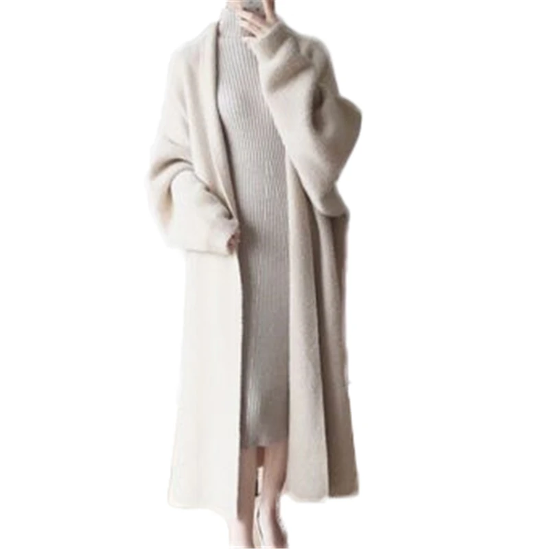 

2021 New Spring Autumn Female Long Coats Loose Imitation Mink Velvet Women‘s Knitted Sweaters Lady Cardigans Overcoats