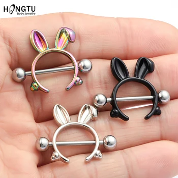 

HONGTU 1 Pair Hot Sale Rabbit Nipple Ring Piercing Jewelry Punk 3 Color 316L Stainless Steel Nipple Cover Body Jewelry for Gift
