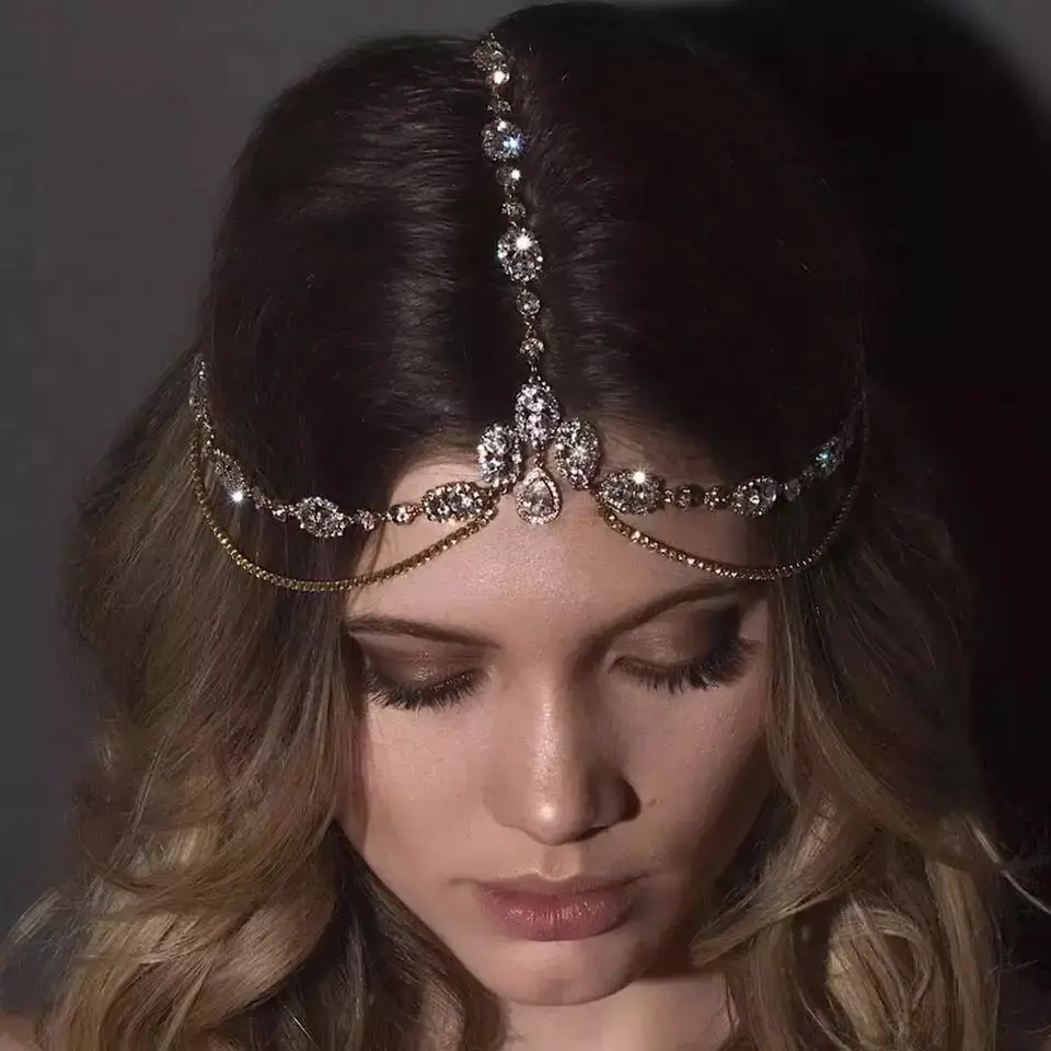 

Crystal forehead with Wedding Bridal Hair chain headdress women's shiny Rhine Stone Bridal Wedding Hair Jewelry