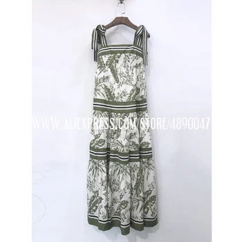 

2020 spring summer women's cotton printed beach casual dress bohemian loose dress Green print holiday island style long dress