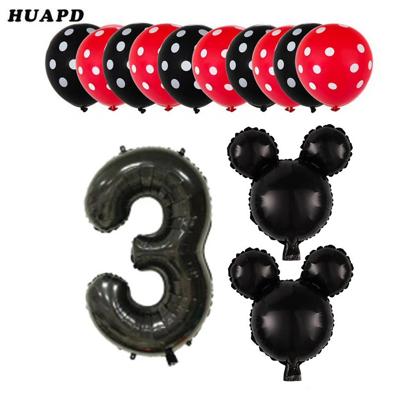as picture 1set 13 шт., 30 дюймов, номер 1, 2 фольгированные шары, красные, черные латексные шары, для детского душа, для дня рождения, Декор, Микки, Минни, аксессуары для головы, детские игрушки - Цвет: as picture 1set