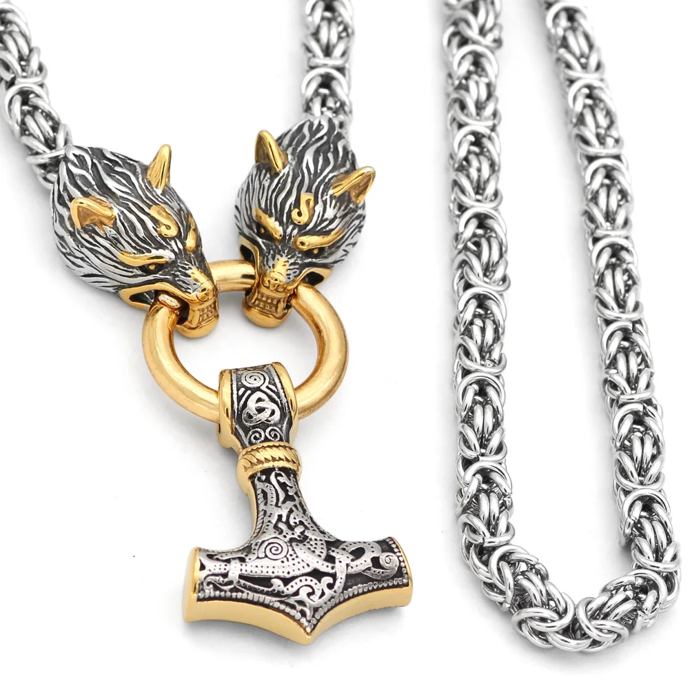 Скандинавский Викинг Гери и Фреки с thor hammer ожерелье Мьёльнир из нержавеющей