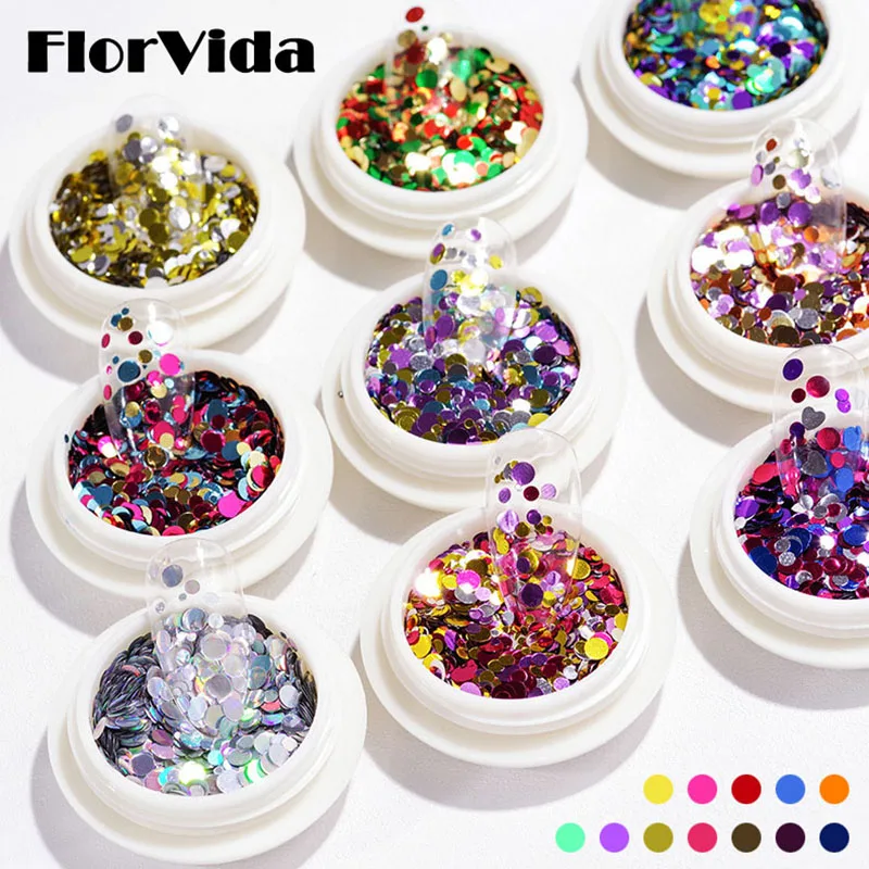 

FlorVida Holographic Nails Art Round Flakes Sequins Colorful Chameleon 3D Decorations Acrylic Slice Tips For Manicure Design