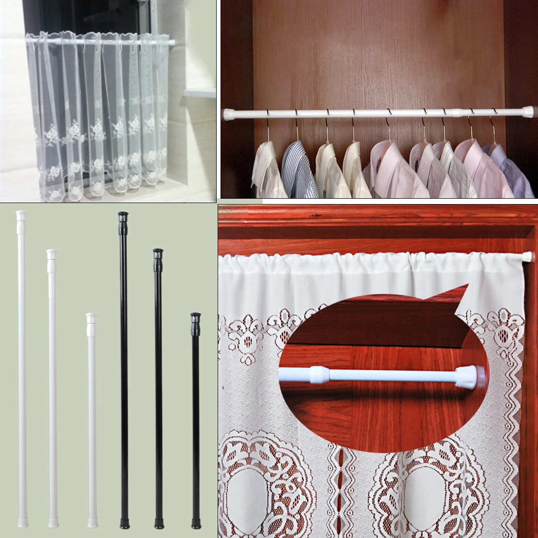 Curtain Rail Pole Spring Extendable Telescopic Shower Bath Window Tension Rod Curtain Rail Pole Spring Extendable Telescopic Shower Bath Window Tension Rod