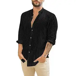 Camisa masculina da camisa da mola da listra da camisa fina colorfast da mola