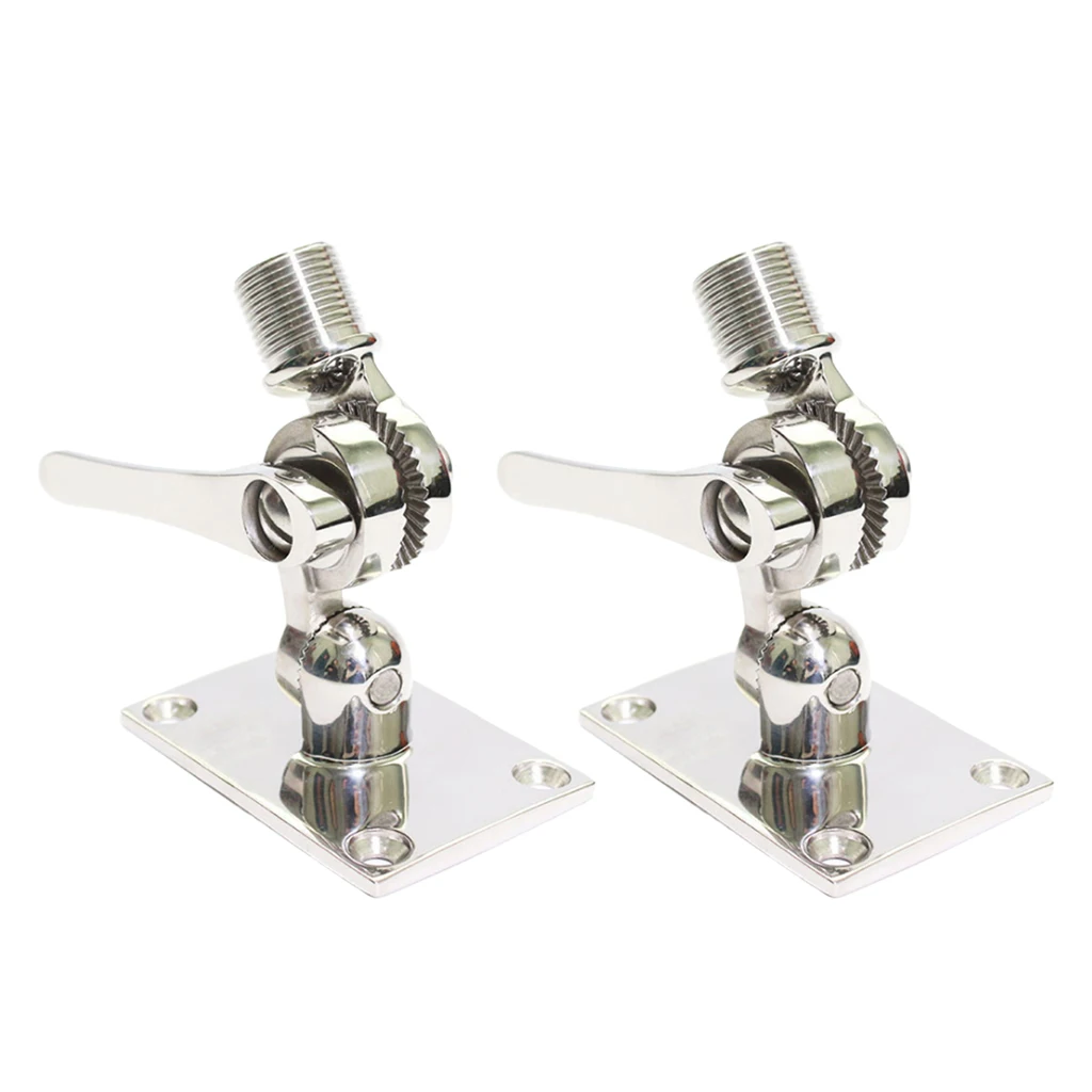 2PCS Boat Yacht Radio VHF Antenna Ratchet Mount Base - Marine 316 Stainless Steel