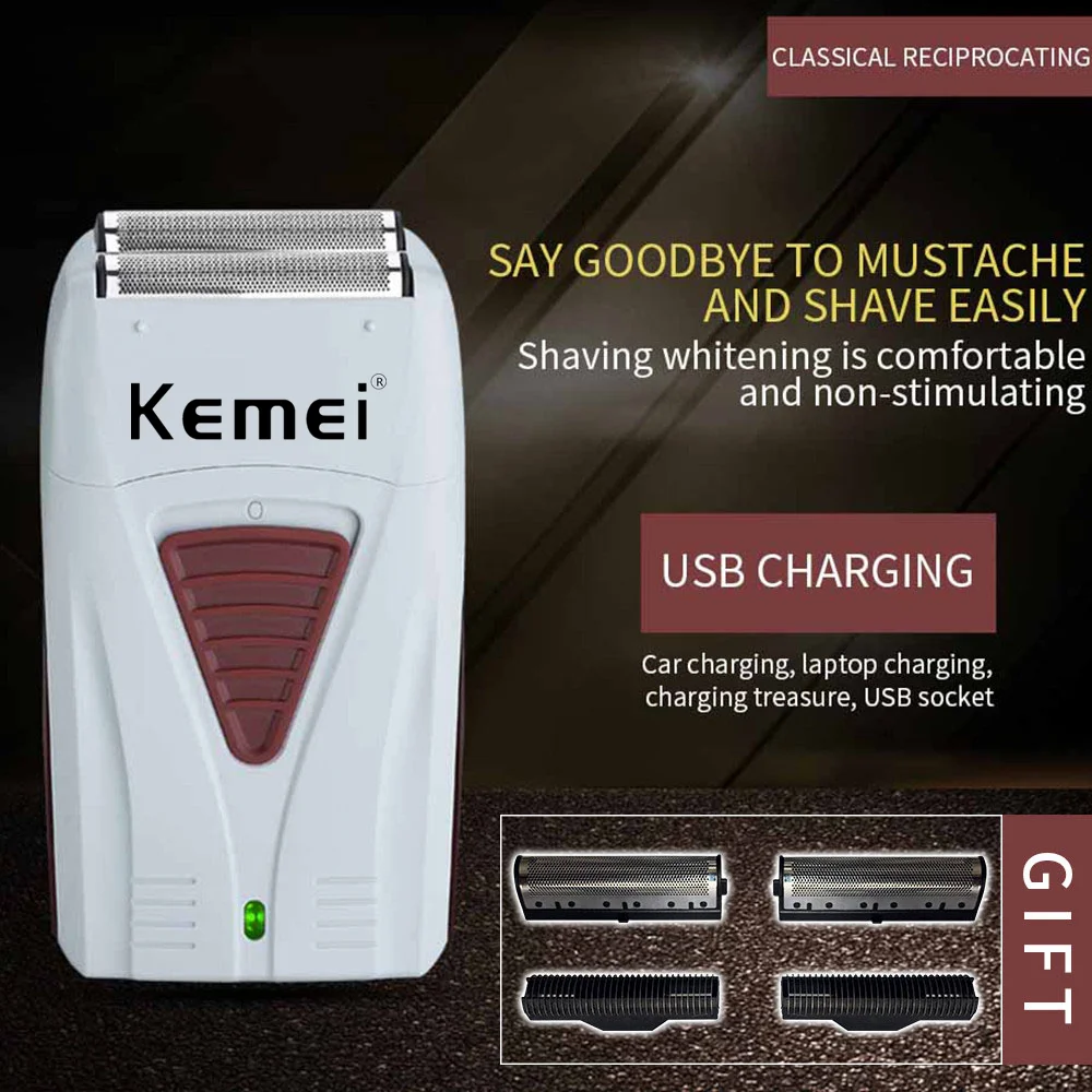 Kemei Electric Shaver for Men Twin Blade Reciprocating Cordless Razor