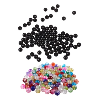 

300 Pcs Beads : 200 PCS 5MM Bright Pears Spacer Loose Beads Jewelry Making Black with 100 Pcs Mixed Crackle Glass Round Beads 8M