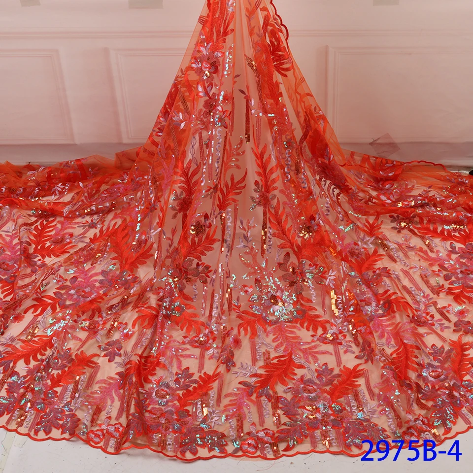 Embroidery Sequence Fabrics African French Tulle Mesh Lace Fabric High Quality Sequins Lace Fabrics for Bridal Material APW2975B
