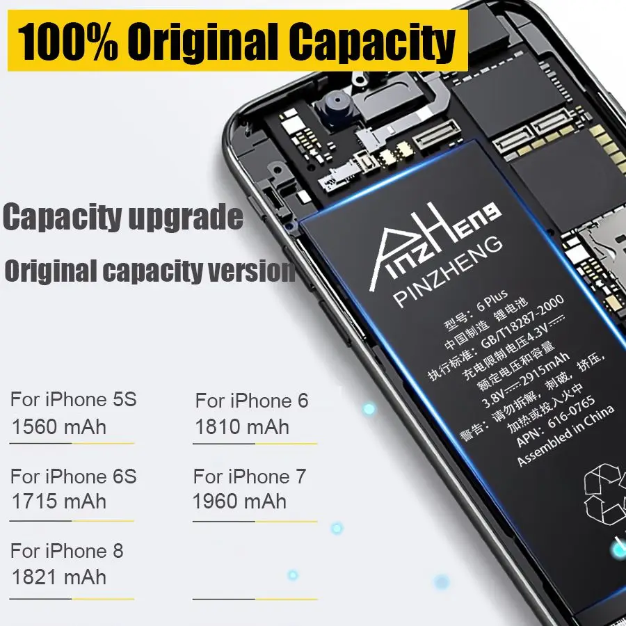 PINZHENG Original Capacity Battery For iPhone 5S 6 6S 7 8 Plus Replacement Bateria For iPhone 3