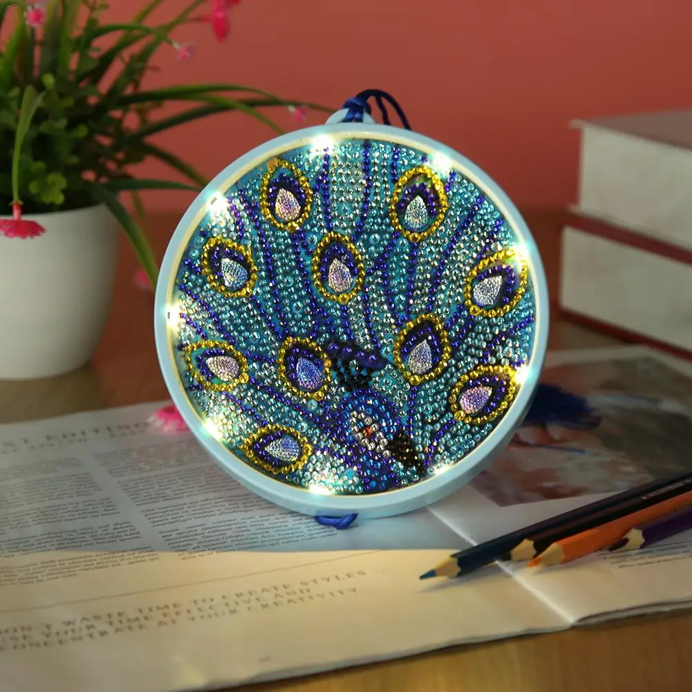

5D Diamond Painting Round Mandala Landscape Light DIY Embroidery Lamp Full Drill Desktop LED Night Lamp Round Shinny Beads Gifts