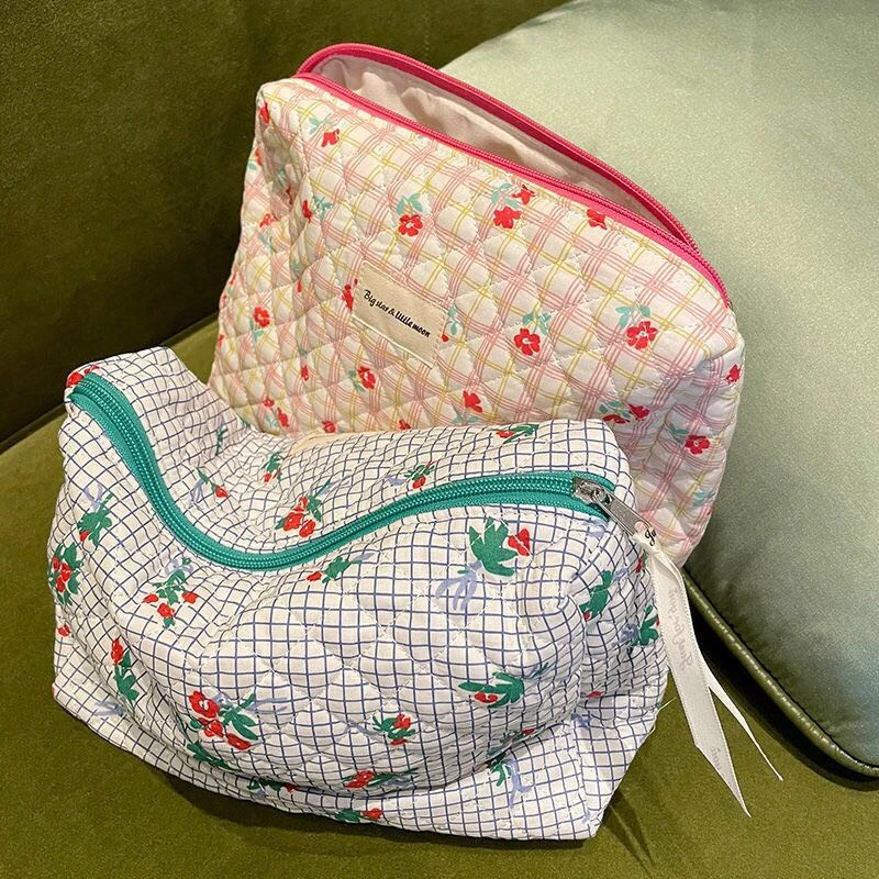 floral quilted makeup bag